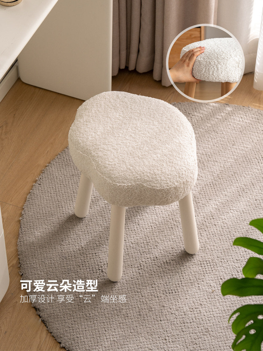 实木北欧羊羔绒云朵凳卧室可爱简约化妆椅换鞋凳
